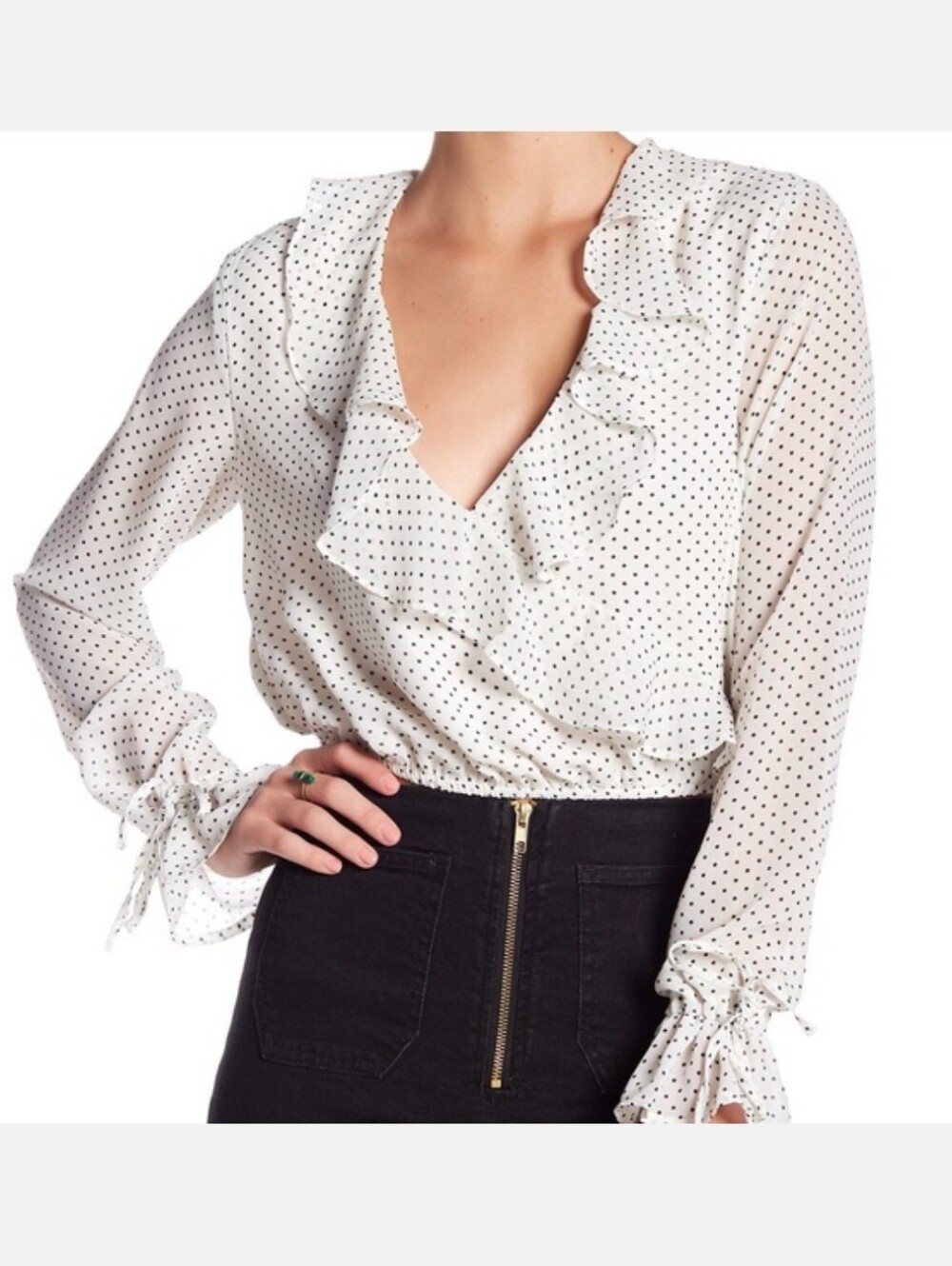 Honey Punch Long Sleeve Polka Dot Ruffle Blouse Size Small